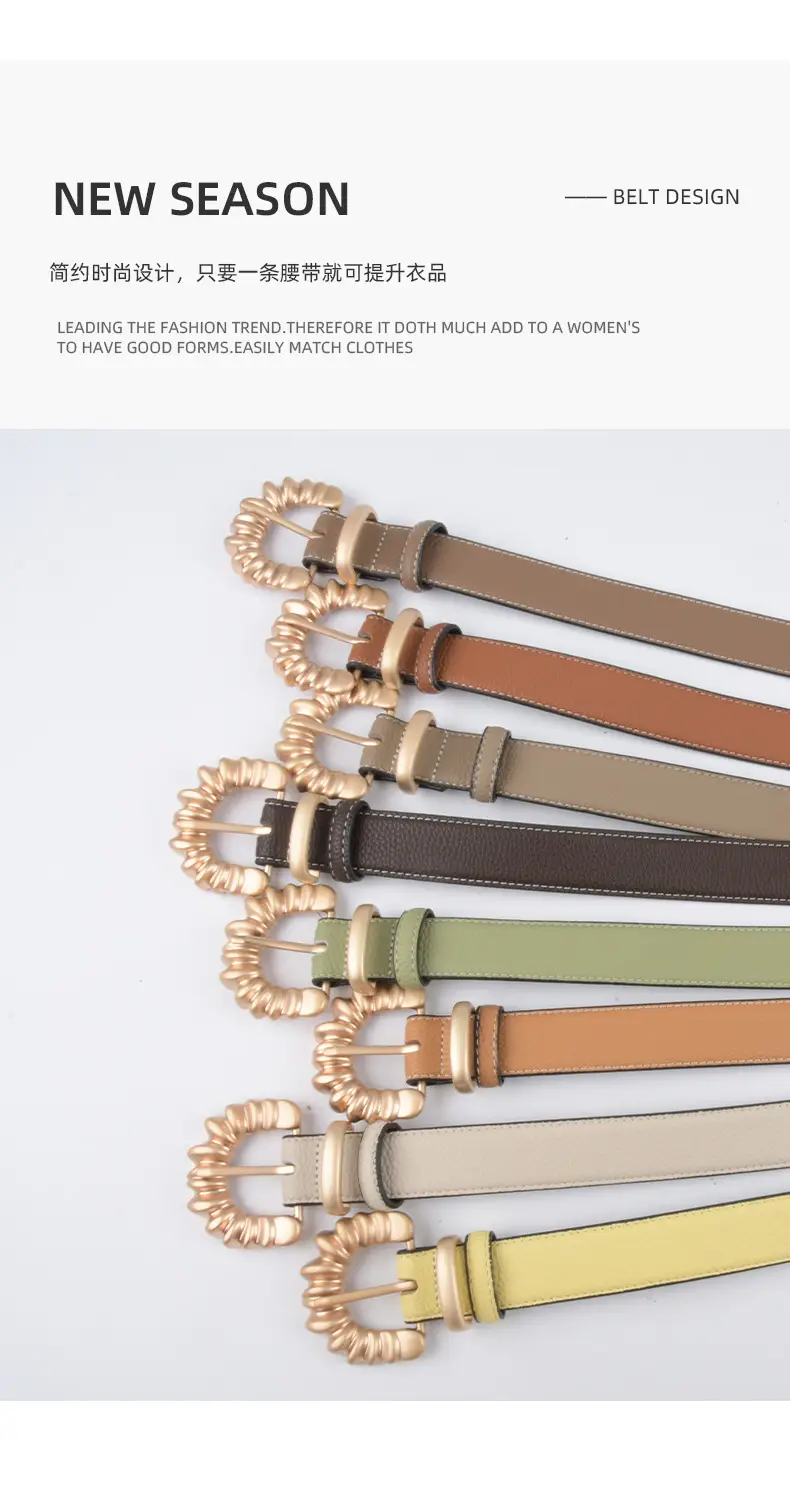 Women's Cowhide Litchi Belt焦糖色 2023 — feature 5