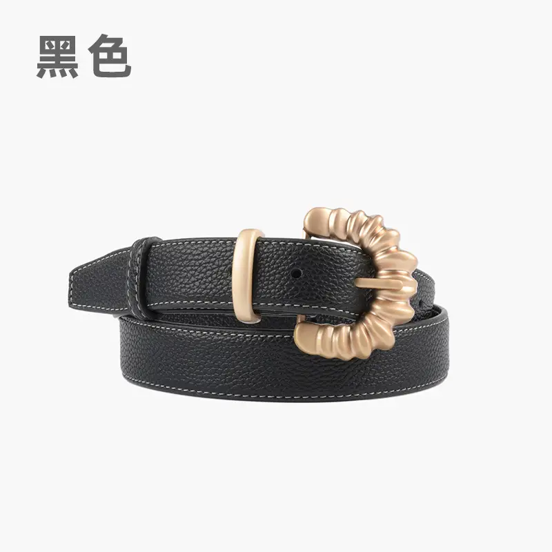 Women's Cowhide Litchi Belt焦糖色 2023