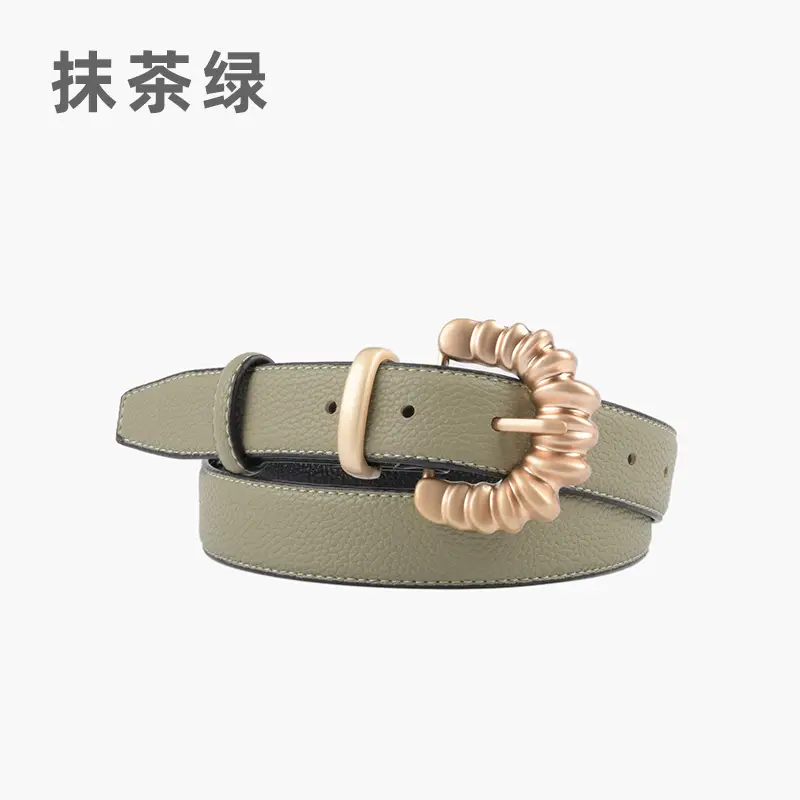 Women's Cowhide Litchi Belt焦糖色 2023 - Image 10