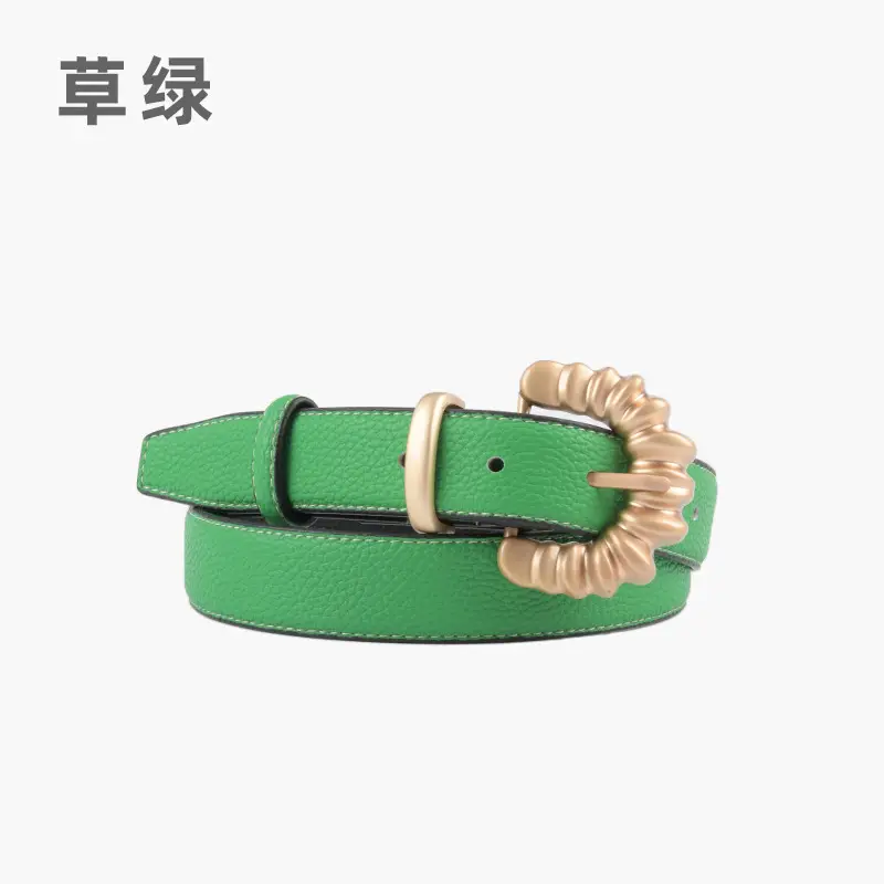 Women's Cowhide Litchi Belt焦糖色 2023 - Image 11