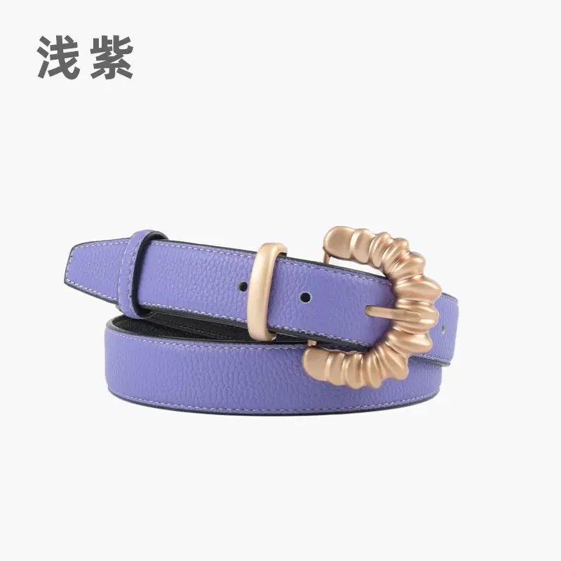 Women's Cowhide Litchi Belt焦糖色 2023 - Image 12