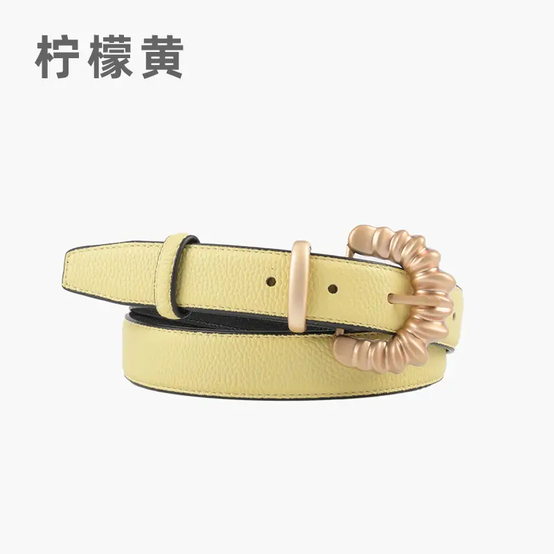 Women's Cowhide Litchi Belt焦糖色 2023 - Image 13