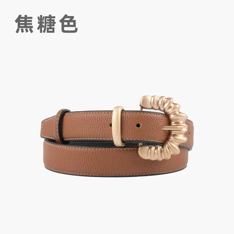 Women's Cowhide Litchi Belt焦糖色 2023 - Image 14