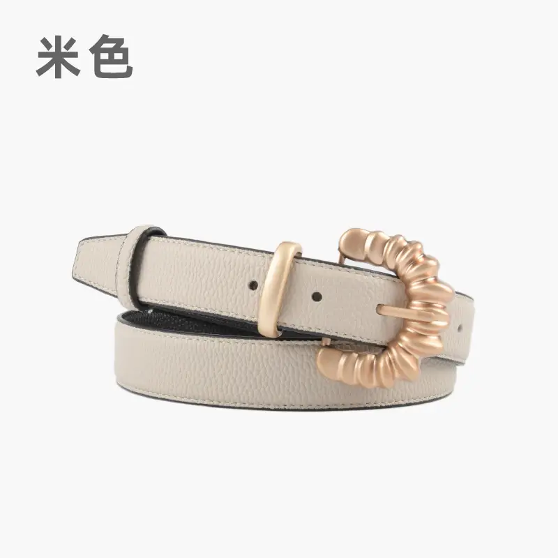 Women's Cowhide Litchi Belt焦糖色 2023 - Image 2