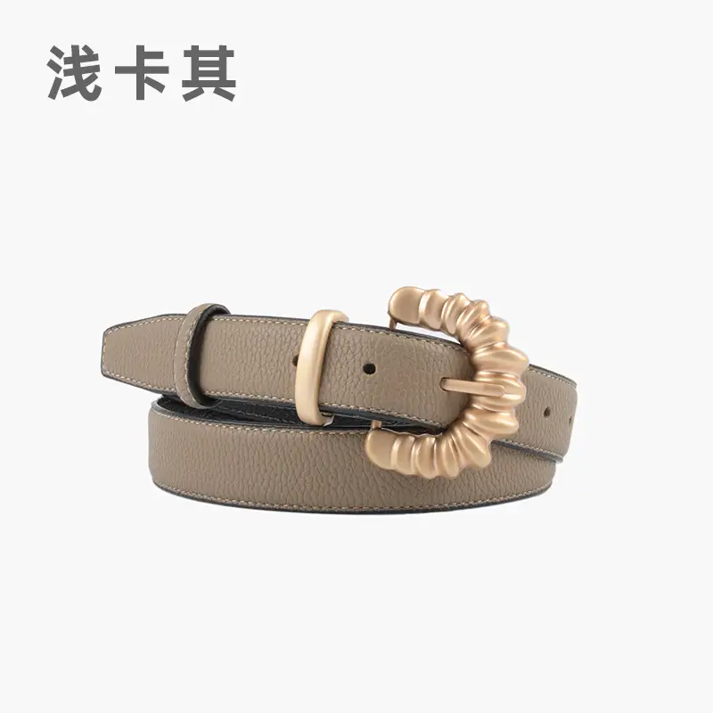 Women's Cowhide Litchi Belt焦糖色 2023 - Image 4