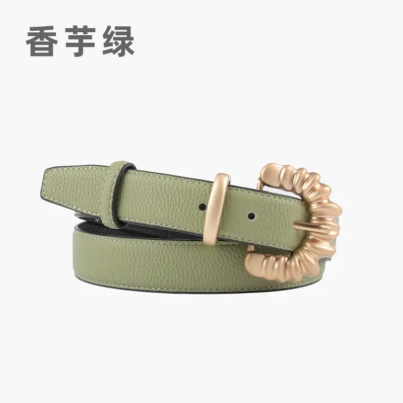 Women's Cowhide Litchi Belt焦糖色 2023 - Image 6