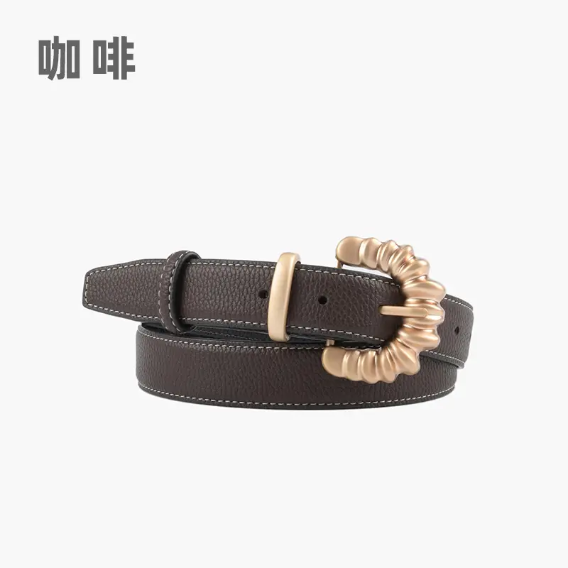Women's Cowhide Litchi Belt焦糖色 2023 - Image 7