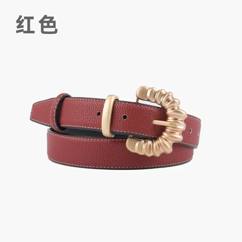 Women's Cowhide Litchi Belt焦糖色 2023 - Image 9