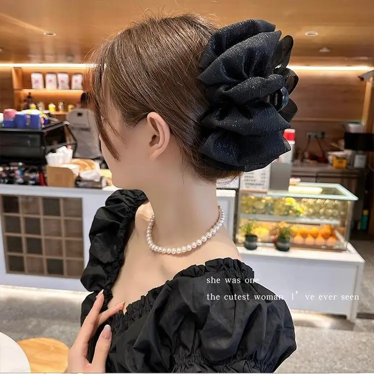 Black Feather Hair Clip Large Bow Back for Women