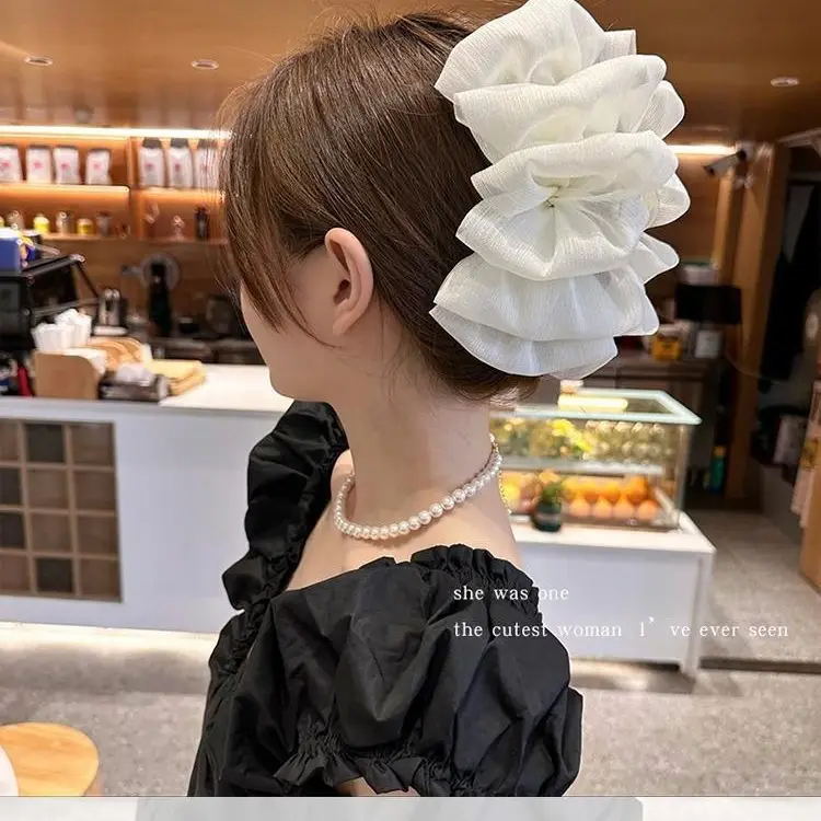 Black Feather Hair Clip Large Bow Back for Women