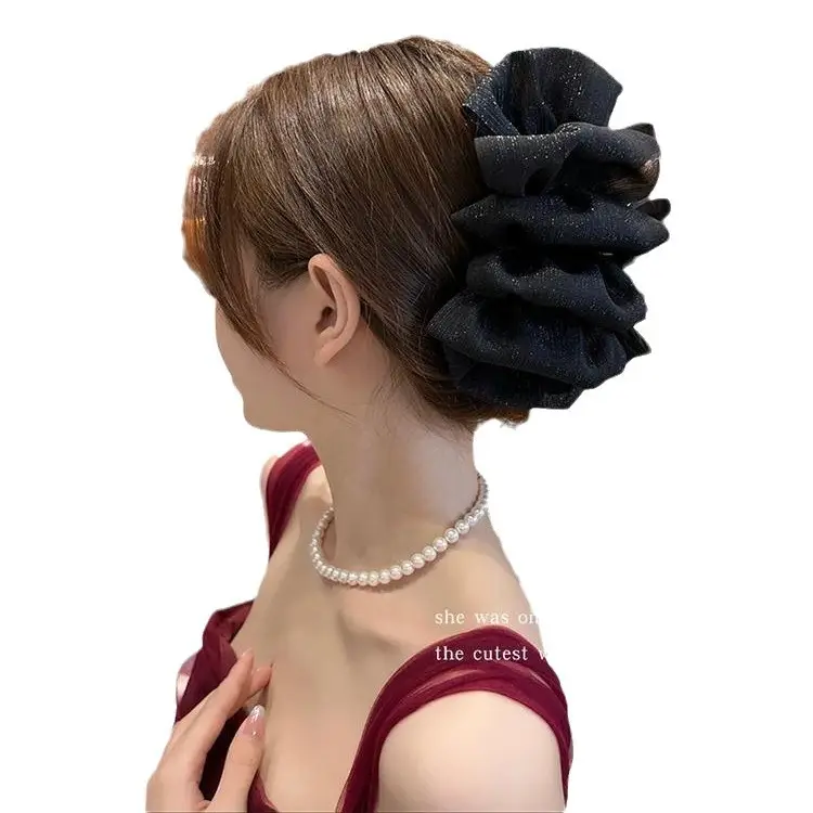 Black Feather Hair Clip Large Bow Back for Women
