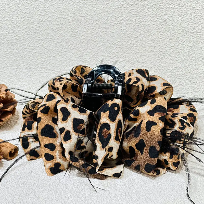 Black Feather Hair Clip Large Bow Back for Women