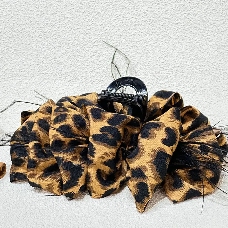 Black Feather Hair Clip Large Bow Back for Women