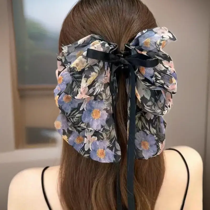 Black Feather Hair Clip Large Bow Back for Women