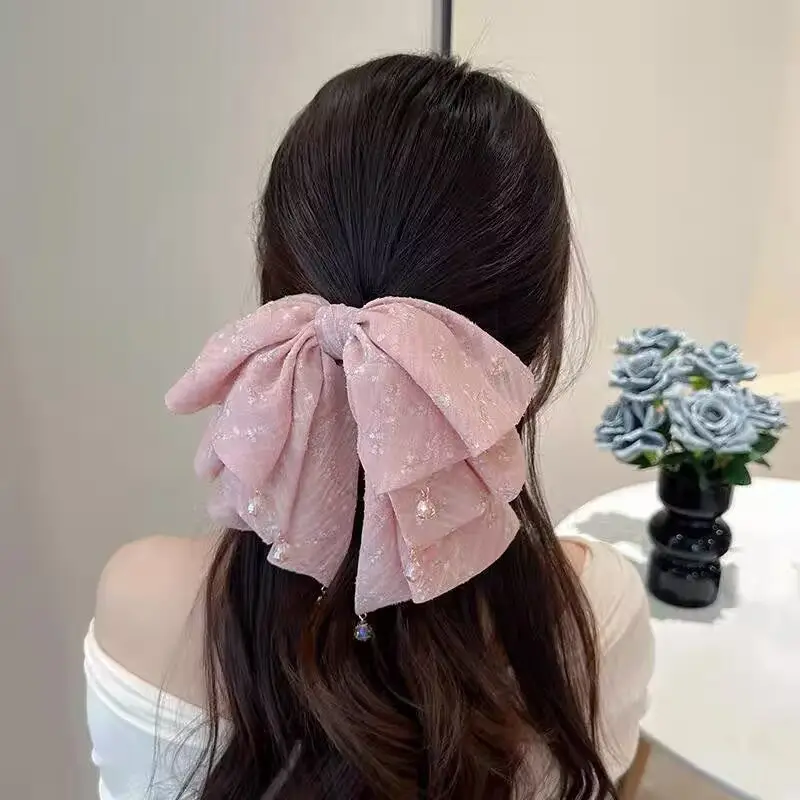 Black Feather Hair Clip Large Bow Back for Women