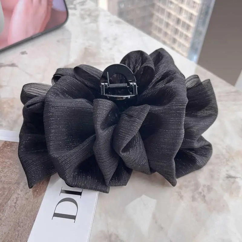 Black Feather Hair Clip Large Bow Back for Women