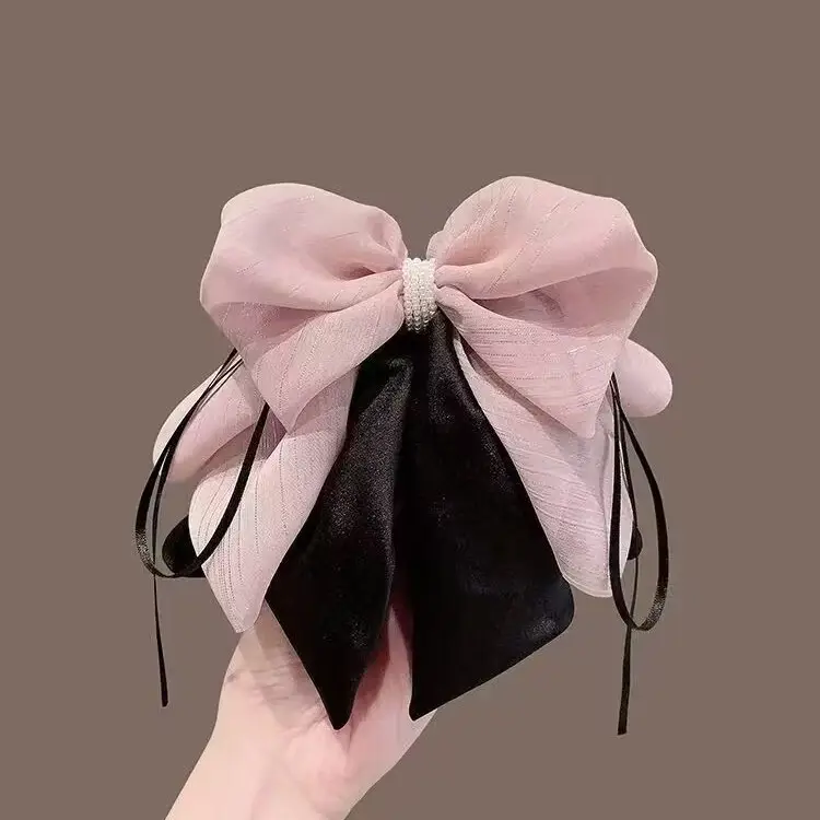 Black Feather Hair Clip Large Bow Back for Women