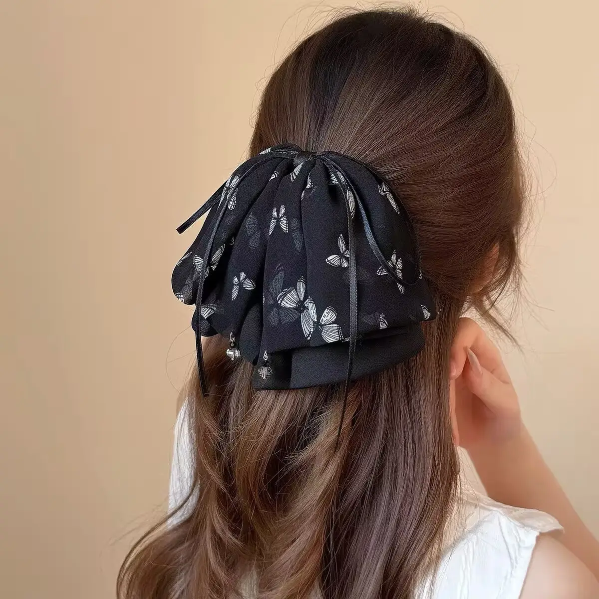 Black Feather Hair Clip Large Bow Back for Women