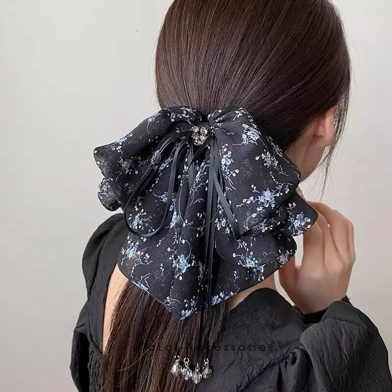 Black Feather Hair Clip Large Bow Back for Women