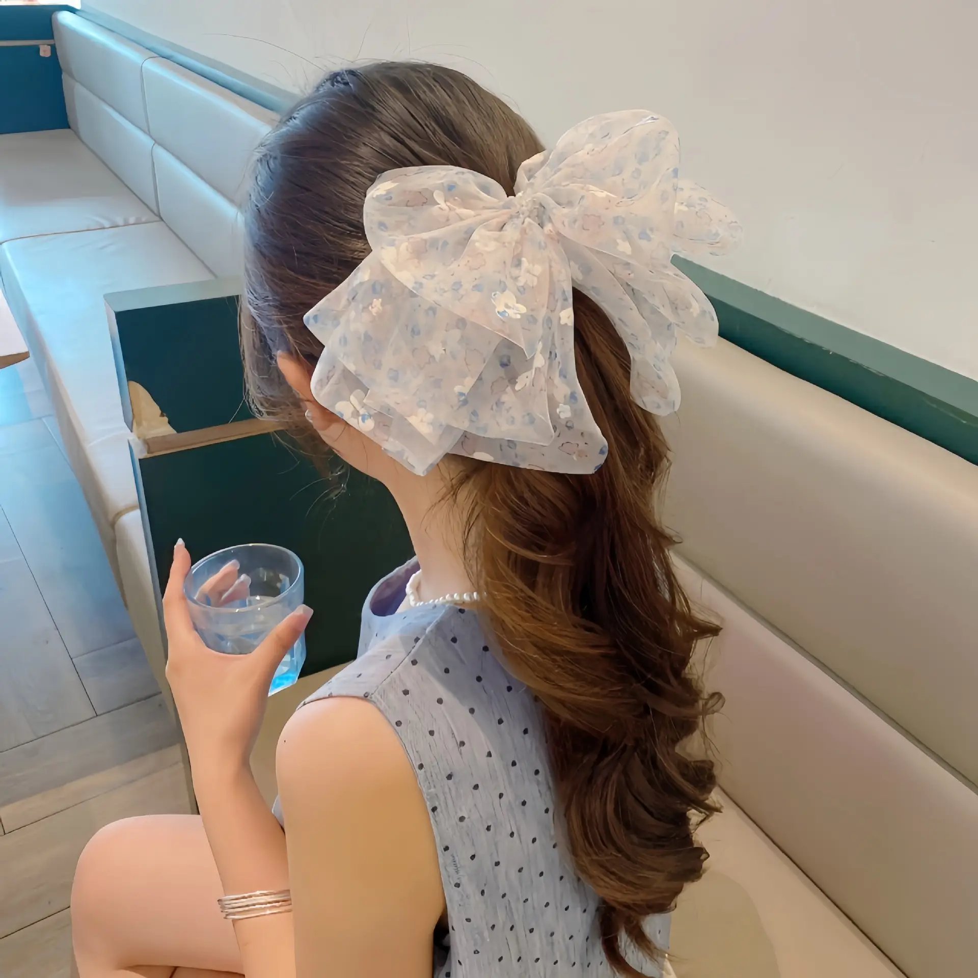 Black Feather Hair Clip Large Bow Back for Women