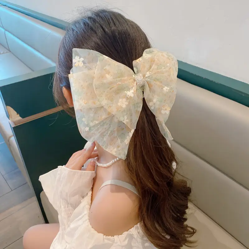 Black Feather Hair Clip Large Bow Back for Women