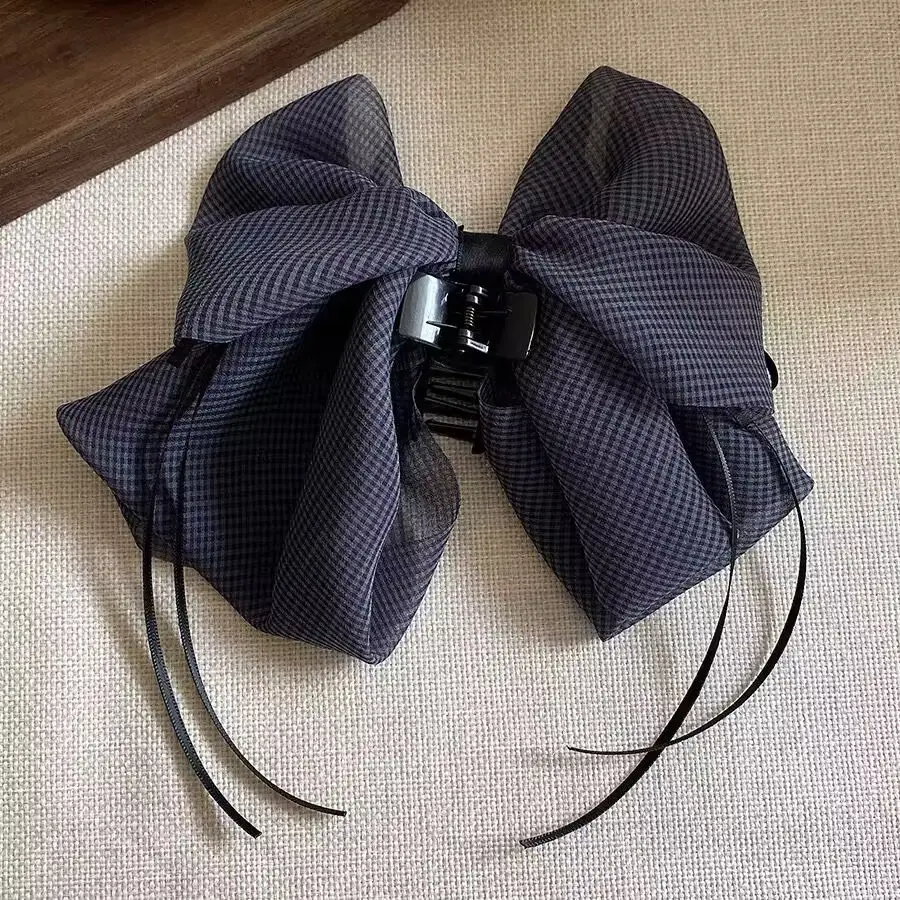 Black Feather Hair Clip Large Bow Back for Women