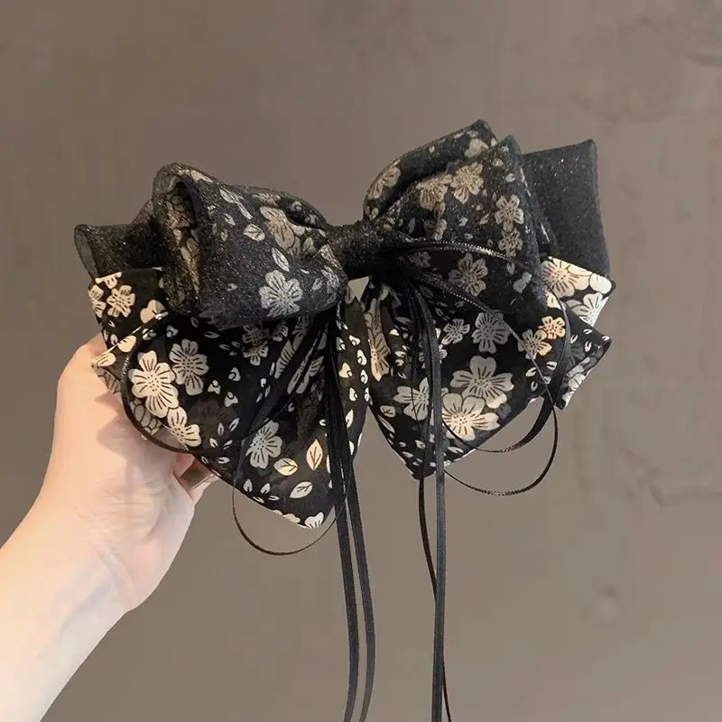 Black Feather Hair Clip Large Bow Back for Women