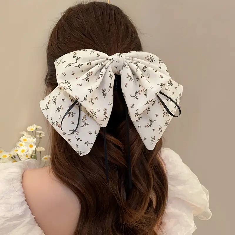 Black Feather Hair Clip Large Bow Back for Women