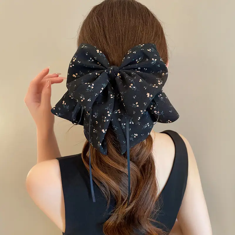 Black Feather Hair Clip Large Bow Back for Women