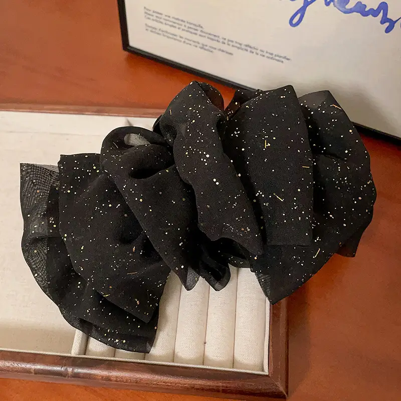 Black Feather Hair Clip Large Bow Back for Women