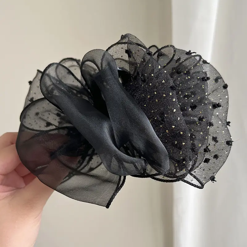 Black Feather Hair Clip Large Bow Back for Women