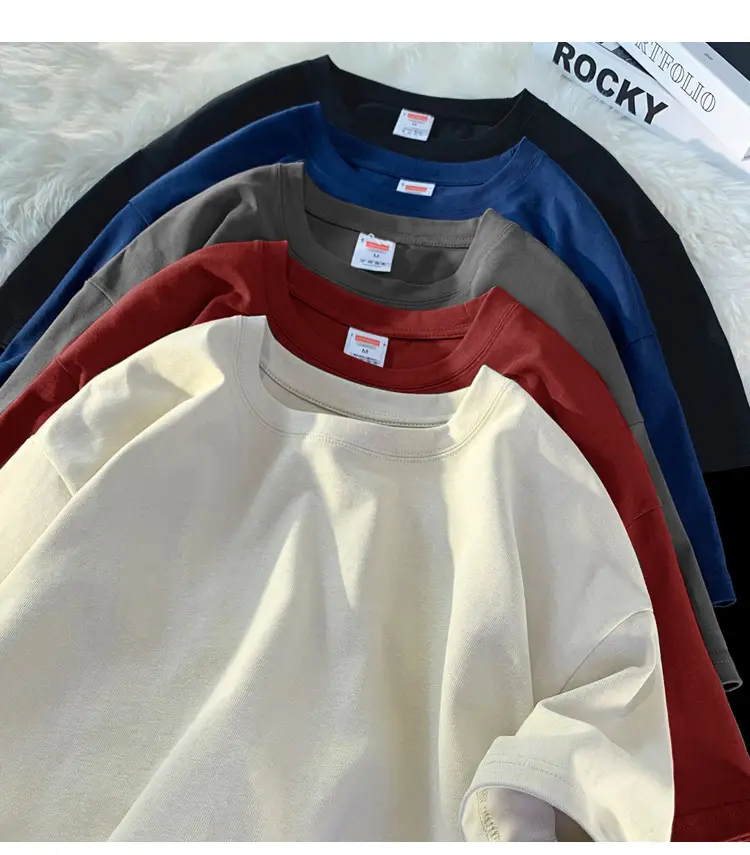Heavy Weight T-Shirt Large Size Pure Cotton Loose Solid Color — feature 1