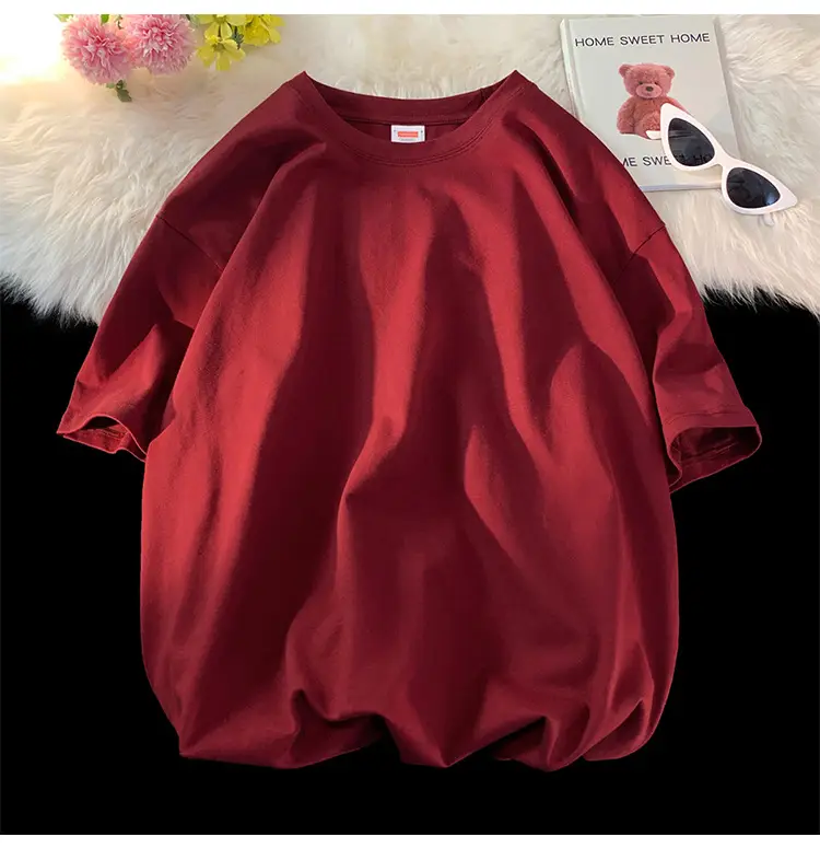 Heavy Weight T-Shirt Large Size Pure Cotton Loose Solid Color — feature 12