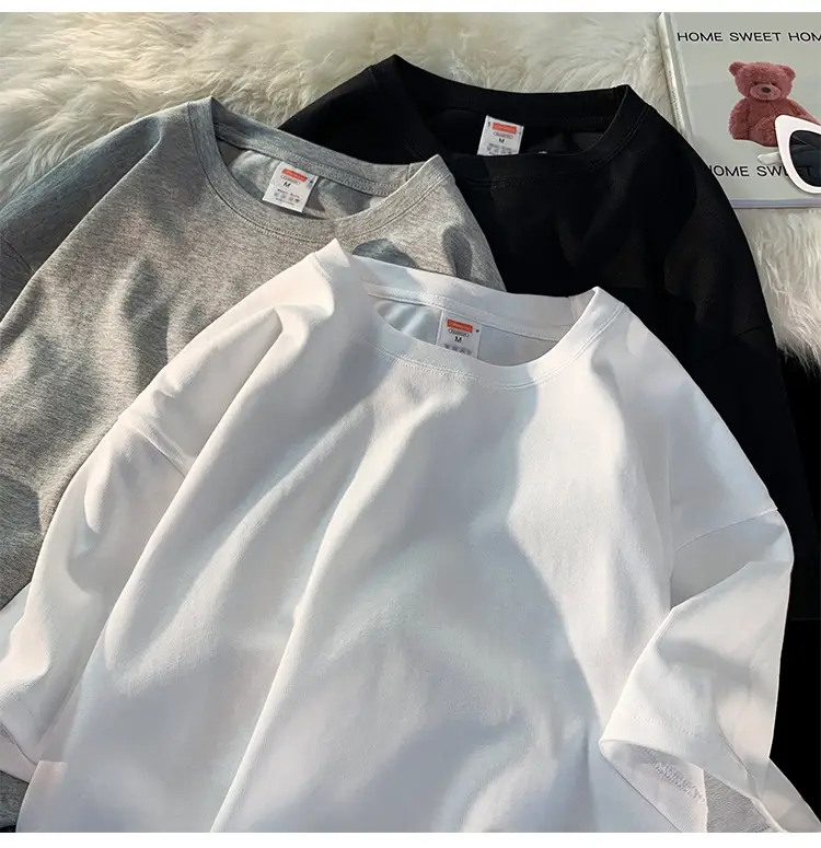 Heavy Weight T-Shirt Large Size Pure Cotton Loose Solid Color — feature 15