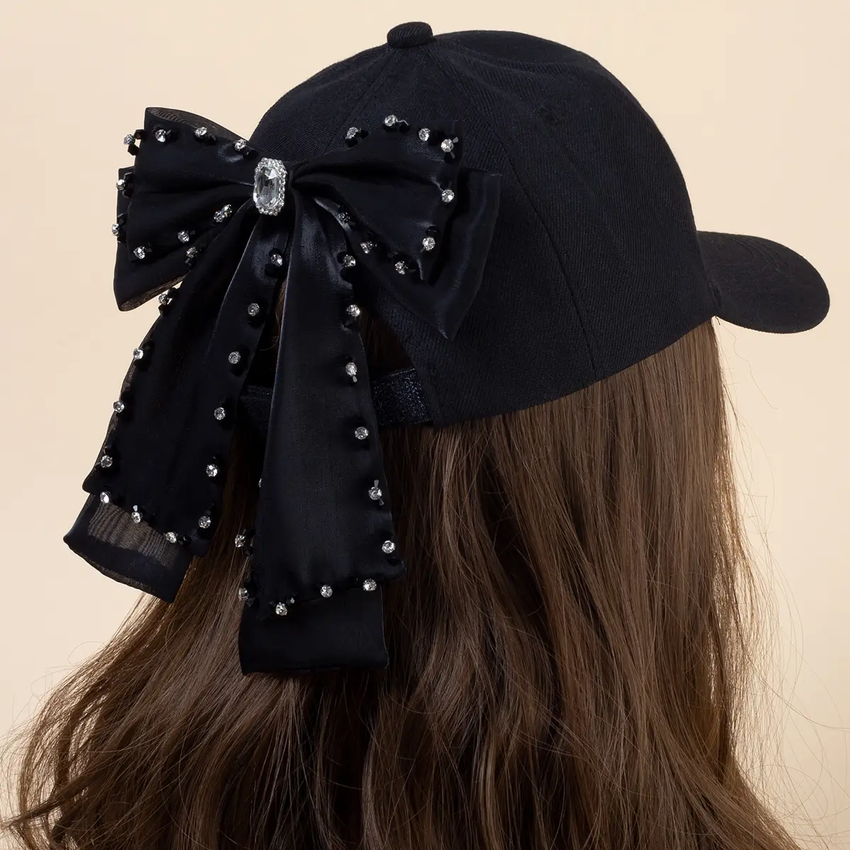 Black Bow Baseball Cap for Women Spring Summer Face Show - Image 9