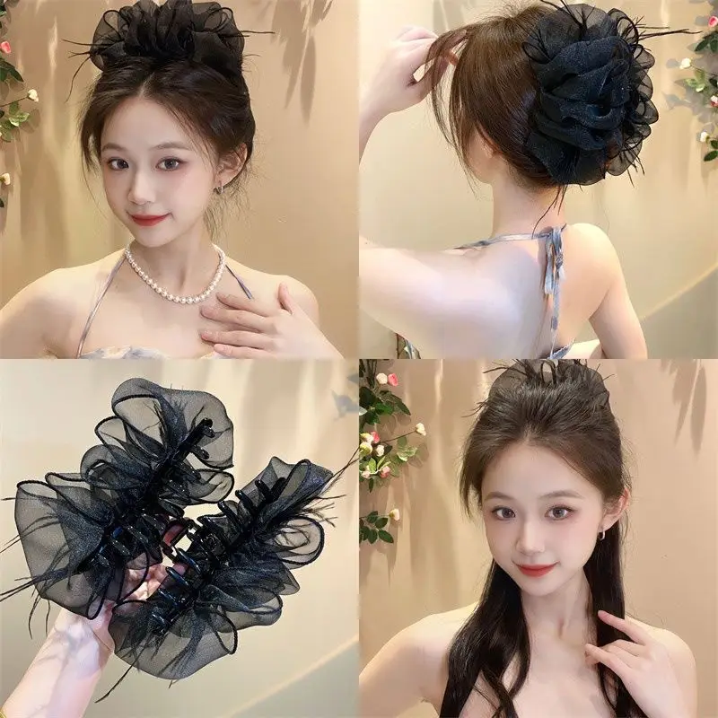 Princess Style Feather Mesh Headupdo with Princess Clip - Image 9