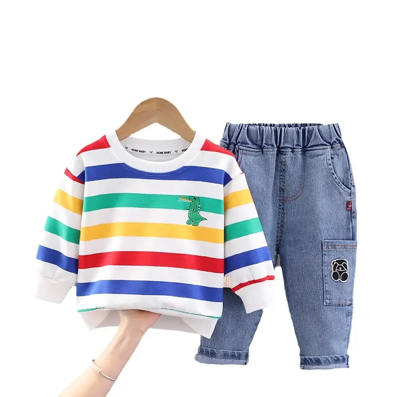 Children's Striped T-Shirt with Blue Backpack Set - Image 7