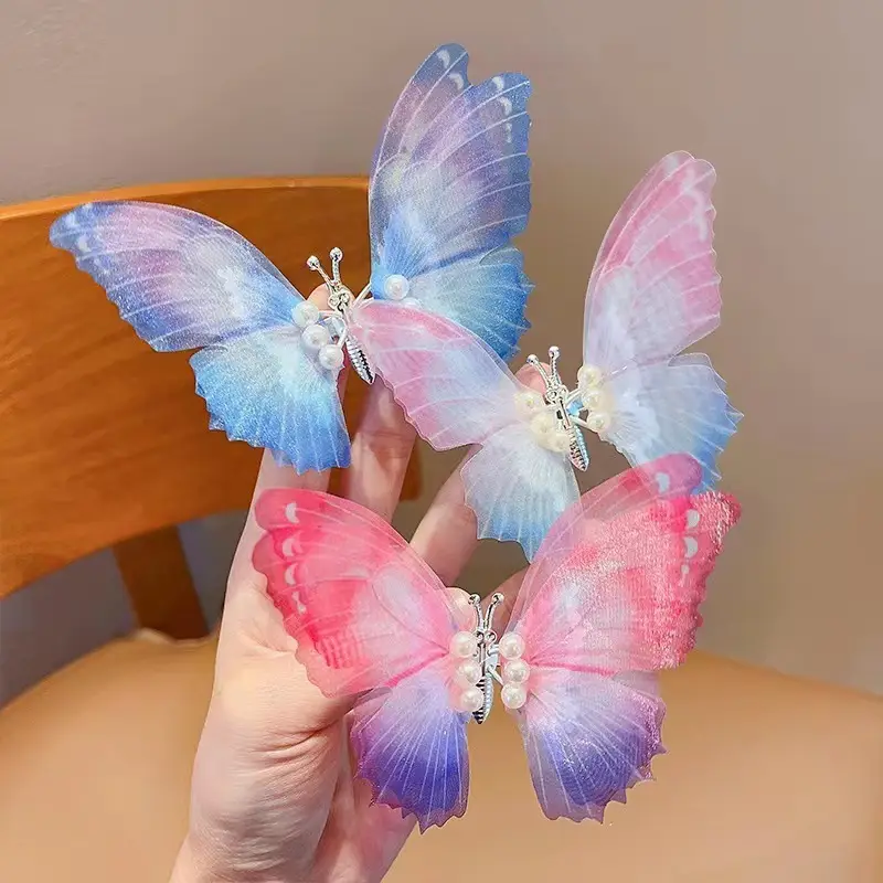 Pink Gradient Butterfly Hairpin for Girls — feature 1