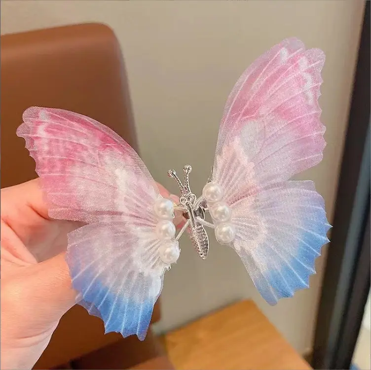 Pink Gradient Butterfly Hairpin for Girls