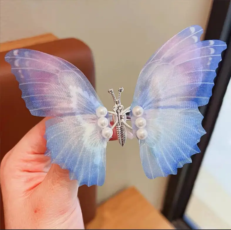 Pink Gradient Butterfly Hairpin for Girls