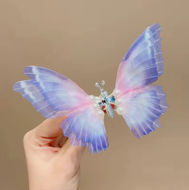 Pink Gradient Butterfly Hairpin for Girls