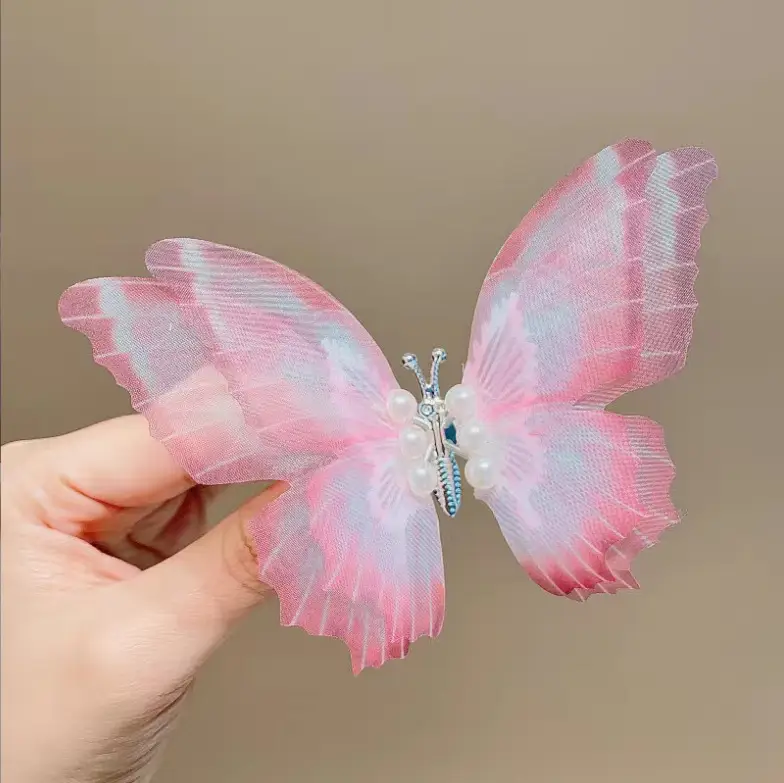 Pink Gradient Butterfly Hairpin for Girls