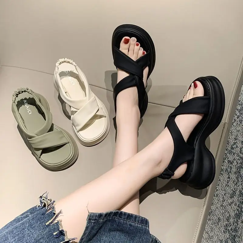 Soft Leather Sandals for Women 2023 Summer New Platform Thick-Soled Small Beach Shoes High-Bottom Roman Shoes with Skirts - Image 6