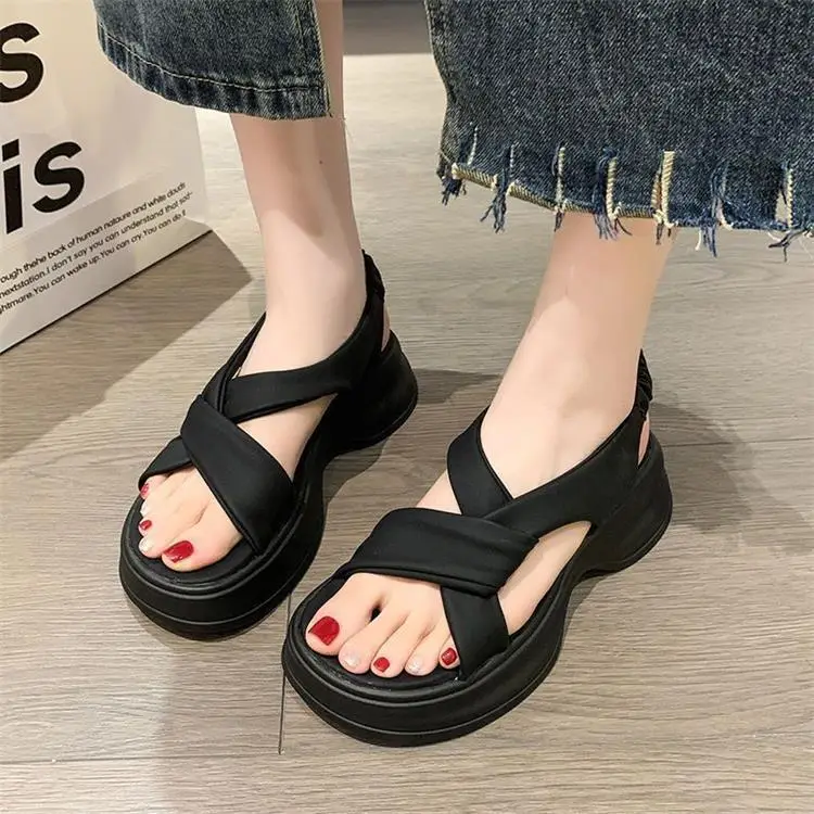 Soft Leather Sandals for Women 2023 Summer New Platform Thick-Soled Small Beach Shoes High-Bottom Roman Shoes with Skirts — feature 2