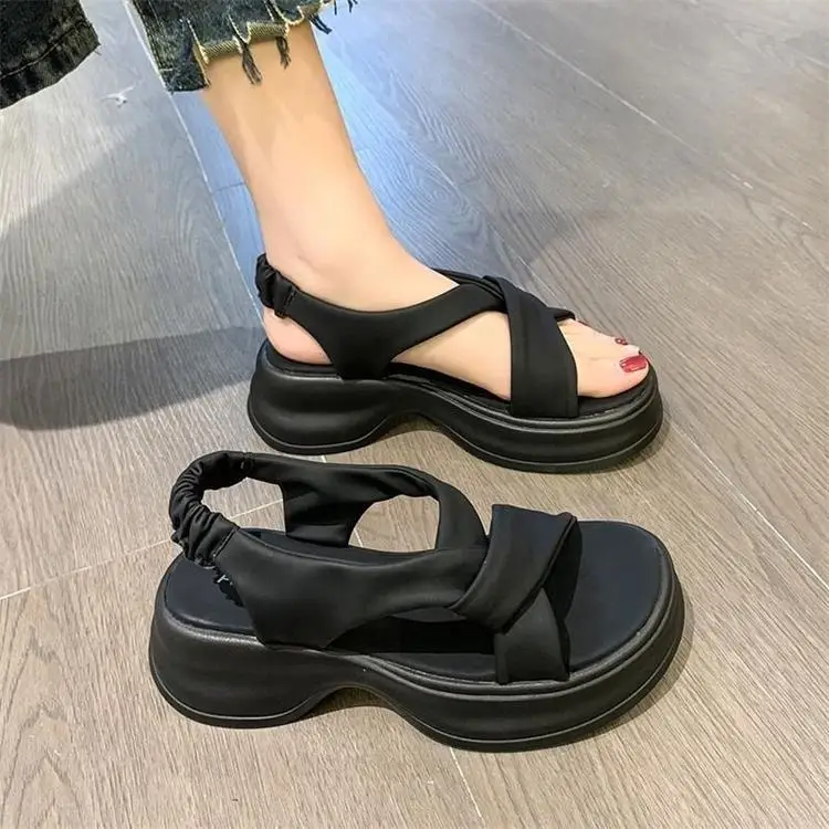 Soft Leather Sandals for Women 2023 Summer New Platform Thick-Soled Small Beach Shoes High-Bottom Roman Shoes with Skirts — feature 5