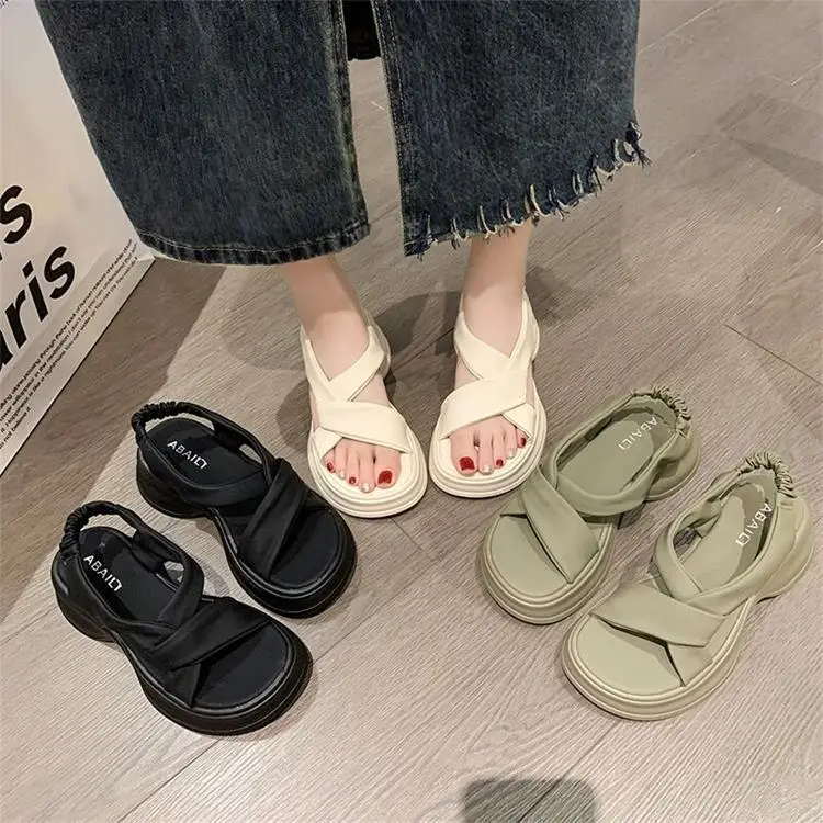 Soft Leather Sandals for Women 2023 Summer New Platform Thick-Soled Small Beach Shoes High-Bottom Roman Shoes with Skirts — feature 8