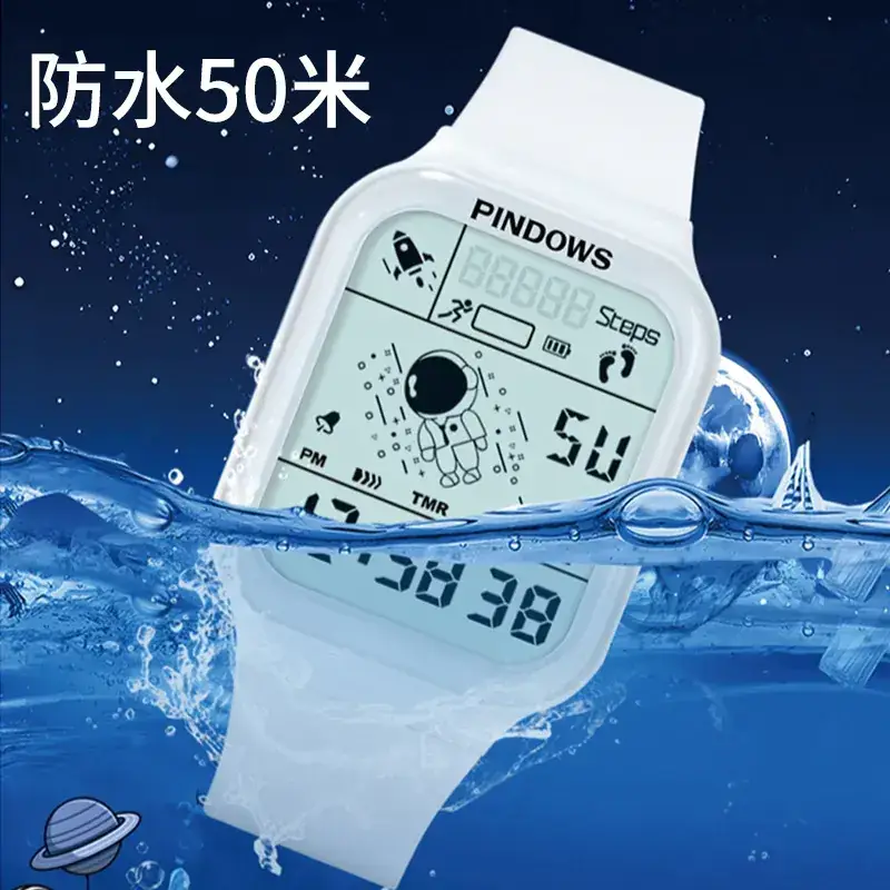 Digital Fitness Watch with Silicone Strap White - Image 6