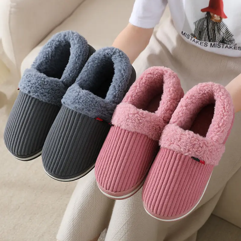 Couple warm bag heel cotton slippers winter indoor thickened bottom home home non-slip belt heel cotton shoes ladies