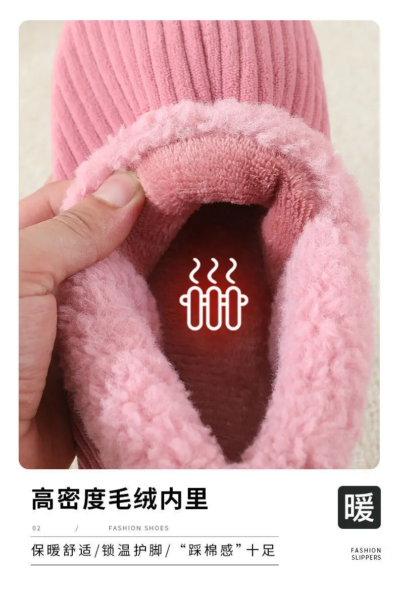 Couple warm bag heel cotton slippers winter indoor thickened bottom home home non-slip belt heel cotton shoes ladies — feature 9
