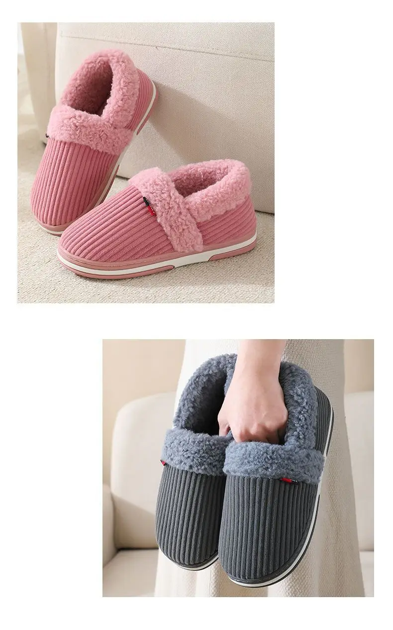 Couple warm bag heel cotton slippers winter indoor thickened bottom home home non-slip belt heel cotton shoes ladies — feature 14